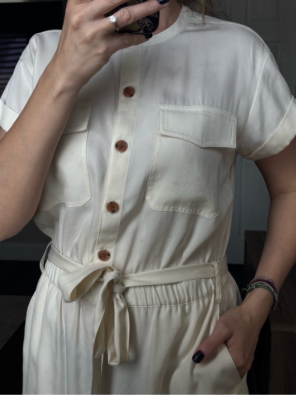 Banana Republic Off-White Utility dress 100% Tencel sz Small - Picture 4 of 14